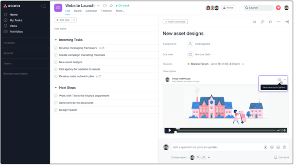 Die Vimeo-Integration von Asana: Transkription von Videoaufnahmen