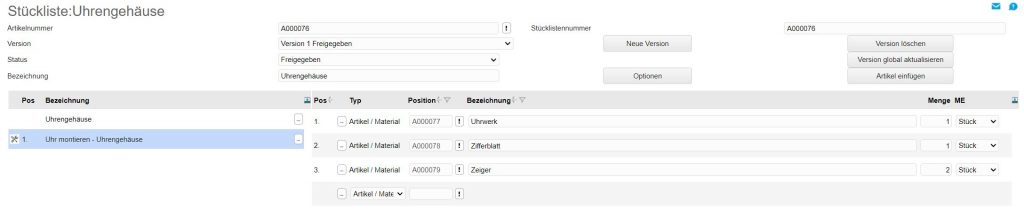 Die detaillierte Stückliste in myfactory